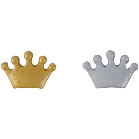 Gold and Silver Crown Icing Decorations, 12-Count