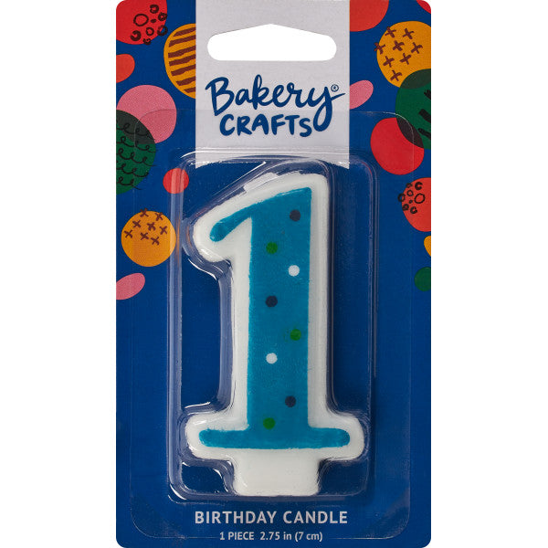 1st Birthday Candle, Blue Dots